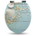 Abattant wc - sanfino - caribbean blue - bois mdf - frein de chute - confortable et �l�gant