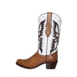 Santiags femme - sendra - debora - cuir marron blanc - talon fin 45 cm - pointu