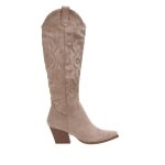 Santiags hautes - la modeuse - su�dine taupe - talon �pais - languettes sur les c�t�s - motif en relief ...