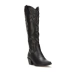 Bottes hautes style santiags en simili cuir. motifs en relief avec surpiqres en haut de la tige. surpiqres ...