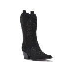 Santiags mi - hautes - la modeuse - noir - fermeture zip - motifs en strass - tige synthtique