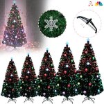 Sapin de nol artificiel - xmtech - 240 cm - pvc - fibre optique multicolore - flocons de neige
