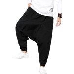Sarouel hommes en coton lin - missmao - imprim ethnique - taille lastique - noir a