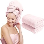 Serviette  cheveux - scala - lot de 2 - microfibre - 60 x 120 cm - rose clair