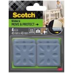 Scotch - patin glisseur - adh�sif - carr� � alv�oles - � 40 mm - gris - lot de 4