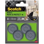 Scotch - patin glisseur - adh�sif - rond � alv�oles - � 30 mm - gris - lot de 4