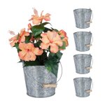 Relaxdays seau m�tal en lot de 5 petit pot � fleurs zinc pour cuisine balcon et jardin avec anse d�coration ...