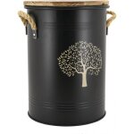 Seau � pellets - arbre - m�tal et bois - tamis r�cup�rateur de poussi�res - � 35 h 45 cm