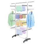 S�choir � linge pliant � 4 niveaux etendoir � linge int�rieur en acier inoxydable avec barre sup�rieure ...