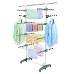 S�choir � linge pliant � 4 niveaux etendoir � linge int�rieur en acier inoxydable avec barre sup�rieure ...