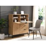 Secrétaire avec 2 porte et 3 tiroirs - mdf et métal - coloris : naturel - erwin Secrétaire avec 2 porte et 3 tiroirs - mdf et métal - coloris : naturel - erwin