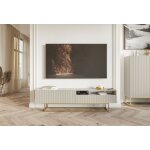 Meuble tv - selsey - veldio - 175 cm - gris - beige mat - pieds dor�s