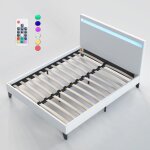 Sensoreve - lit double avec sommier et tte de lit led 140 x 190cm - blanc - stable et robuste - pieds ...