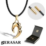 Serasar collier en cuir pour homme avec pendentif flame en or cadeau parfait avec bo�te � bijoux mod�le ...