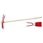 Serfouette - outifrance - panne et fourche - manche bois 1m - acier rouge