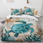 Srie ocan tortue de mer parure de lit 3 pieces 1 housse de couette 200 * 200cm et 2 taies doreillers ...