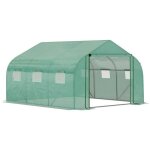 Serre tunnel de jardin - outsunny - 3. 5 x 3 x 2 m - 6 fentres et porte zippe enroulable - acier galvanis ...