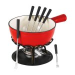 Service � fondue - table et cook - 6 personnes - �20cm - r�chaud fer forg� - savoyard - rouge uni