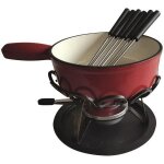 Service � fondue - table et cook - 6 personnes - �24cm - r�chaud fer forg� - savoyard - rouge uni
