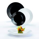 Service de table 18 pices harena noir et blanc - luminarc - opale extra rsistant