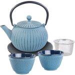 Service � th� tetsubin - rosenstein & sohne - vintage - 2 personnes - fonte et �mail - bleu