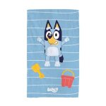 Serviette de bain imprim�e 100% coton - bluey hourra - bleu - 70x120cm
