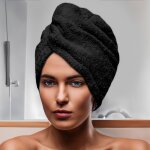 Serviette de bain pour la t�te en coton 24x62 cm lagune noir par soleil docre