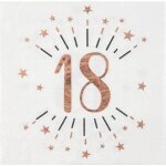 Serviette de table anniversaire 18 ans blanche et rose gold métallique (x10) ref / 7350 Serviette de table anniversaire 18 ans blanche et rose gold métallique (x10) ref / 7350