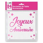 Serviette de table - joyeux anniversaire - rose fuchsia mtallis - lot de 24 - biodgradable - 33x33cm ...