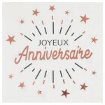 Serviette de table joyeux anniversaire blanche et rose gold mtallique (x10) ref / 6649