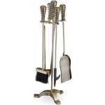 Relaxdays ustensile de chemin�e 5 pi�ces tisonnier pelle � cendres balai pince et support en acier dor� ...