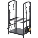 Serviteur de chemin�e - outsunny - range b�ches - 2 �tag�res - m�tal noir