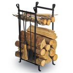 Serviteur porte - bches en mtal noir ? support bois de chemine avec pince pelle et balai ? design ...