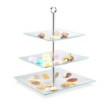 Relaxdays serviteur gâteau 3 étages rectangulaire verre inox présentation de muffins fruits transparent ... Relaxdays serviteur gâteau 3 étages rectangulaire verre inox présentation de muffins fruits transparent ...
