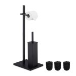 Relaxdays serviteur wc  poser porte - rouleau acier brosse et son support 3 ttes interchangeables noir ...