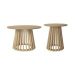 Set de 2 tables basses rondes plateau effet bois ch�ne et pieds en bois de sapin. �40cm et �60cm
