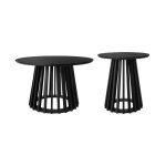 Set de 2 tables basses rondes plateau effet bois noir et pieds en bois de sapin. �40cm et �60cm