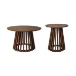 Set de 2 tables basses rondes plateau effet bois noyer et pieds en bois de sapin. �40cm et �60cm