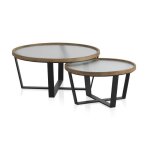 Set 2 tables basses ronde en verre et fer coloris noir - � 80 x hauteur 36 cm
