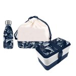 Set 3 pices bouteille + sac + lunchbox - little marcel - lma18 - 523 - blanc / bleu / beige