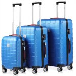 Set de 3 valises rigides bleu 4 roues 360 bagage 2 poignes de transport plastique abs serrure cadenas ...
