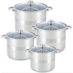 Set 4 marmites inox 6l / 8l / 10l / 12l - tous feux (induction) et lave - vaisselle