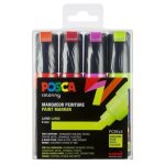Marqueurs - pc8k - set de 4 - pointe large biseaute - couleurs fluo - opaque