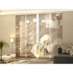 Set de 4 panneaux japonais orchidées et strass sur de la soie beige 2 60x225 cm Set de 4 panneaux japonais orchidées et strass sur de la soie beige 2 60x225 cm