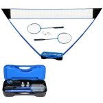 Set de badminton complet avec filet 295 x 38 x 154 cm raquettes volants et tui de rangement bleu