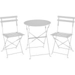 Set bistrot 2 personnes - table ronde pliante 60 cm + 2 chaises - acier thermolaqu� - gris