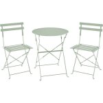 Set bistrot - elora - ensemble repas de jardin - table pliante � 60 cm + 2 chaises pliantes - acier thermolaqu ...