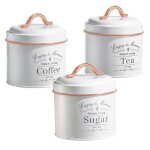 Set de bo�tes de conserve vintage 3 pi�ces blanc bordure or rose herzberg hg04432