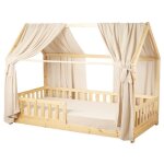 Set double ciel de lit cabane en gaze de coton duo beige 130x330 cm Set double ciel de lit cabane en gaze de coton duo beige 130x330 cm