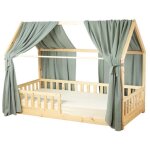 Sevira kids set double ciel de lit cabane en gaze de coton - vert 130x360 cm made in france